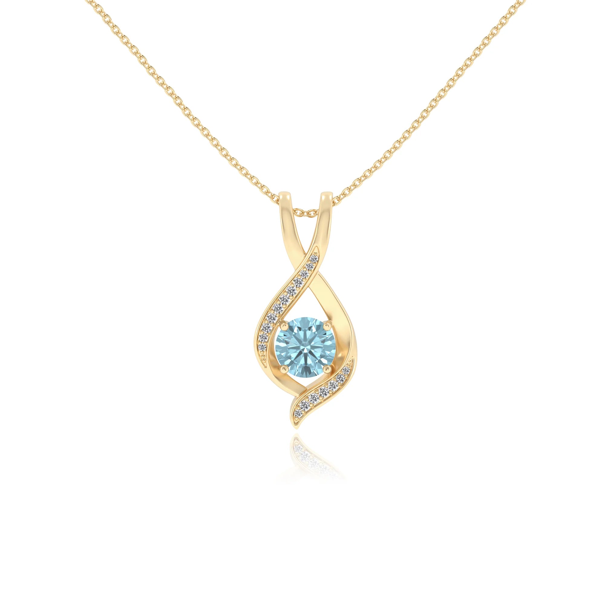 lab grown aquamarine round solitaire necklaces in yellow gold