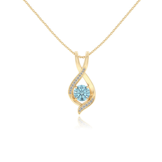 lab grown aquamarine round solitaire necklaces in yellow gold