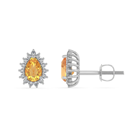 lab grown citrine pear stud earrings in sterling silver
