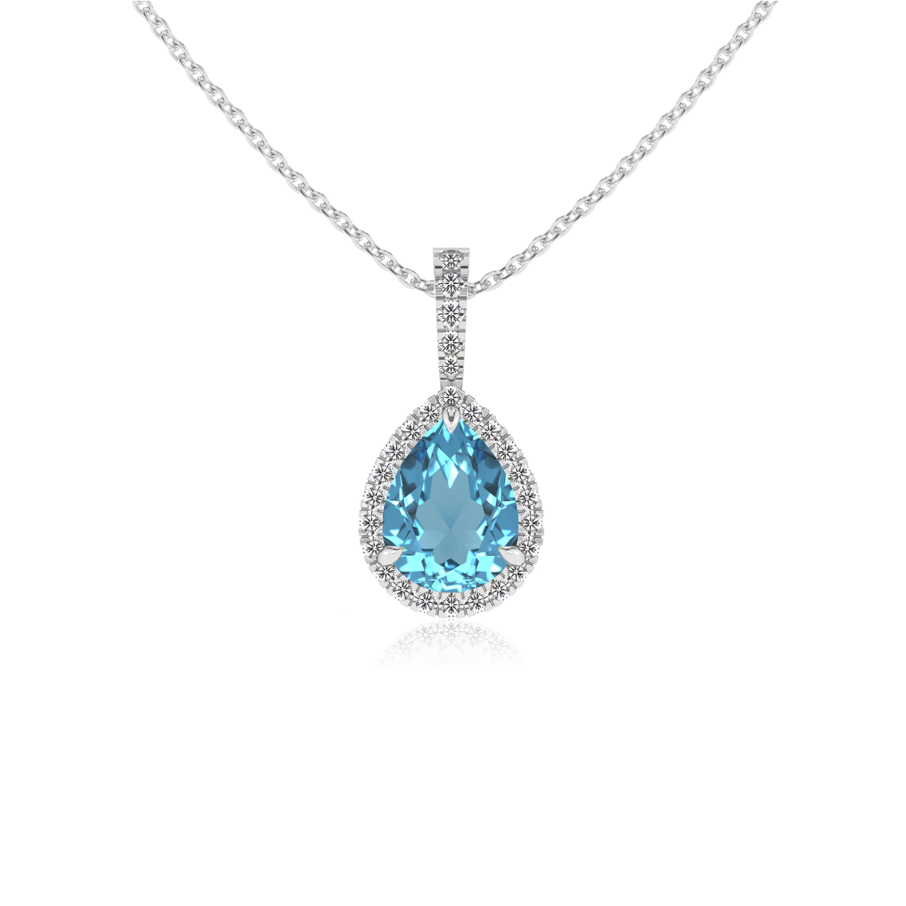 natural swiss-blue-topaz pear solitaire necklaces in sterling silver