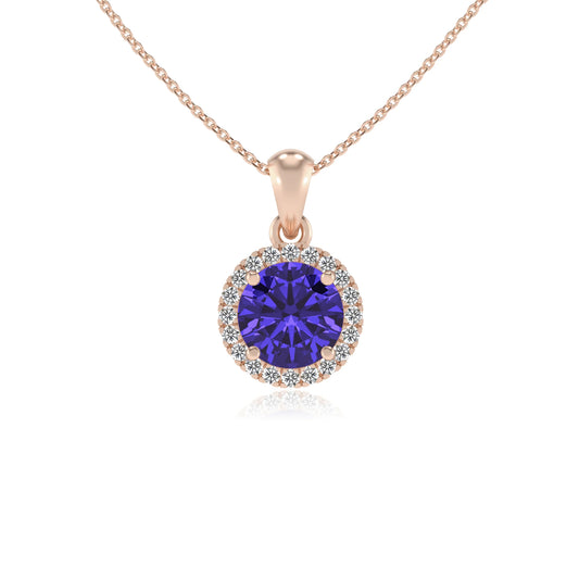 lab grown tanzanite round solitaire necklaces in rose gold
