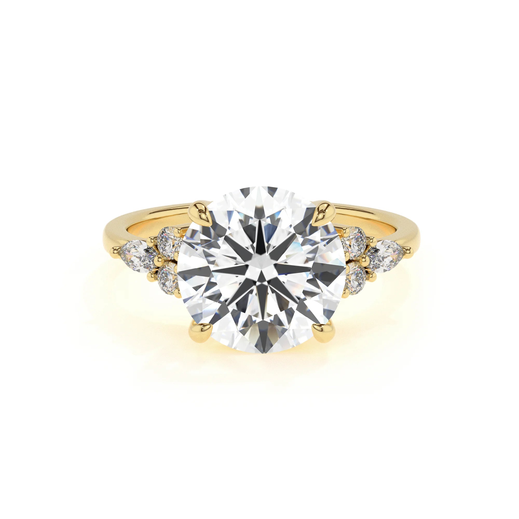 lab grown moissanite round solitaire rings in yellow gold