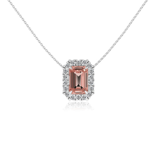 lab grown morganite emerald cut solitaire necklaces in platinum