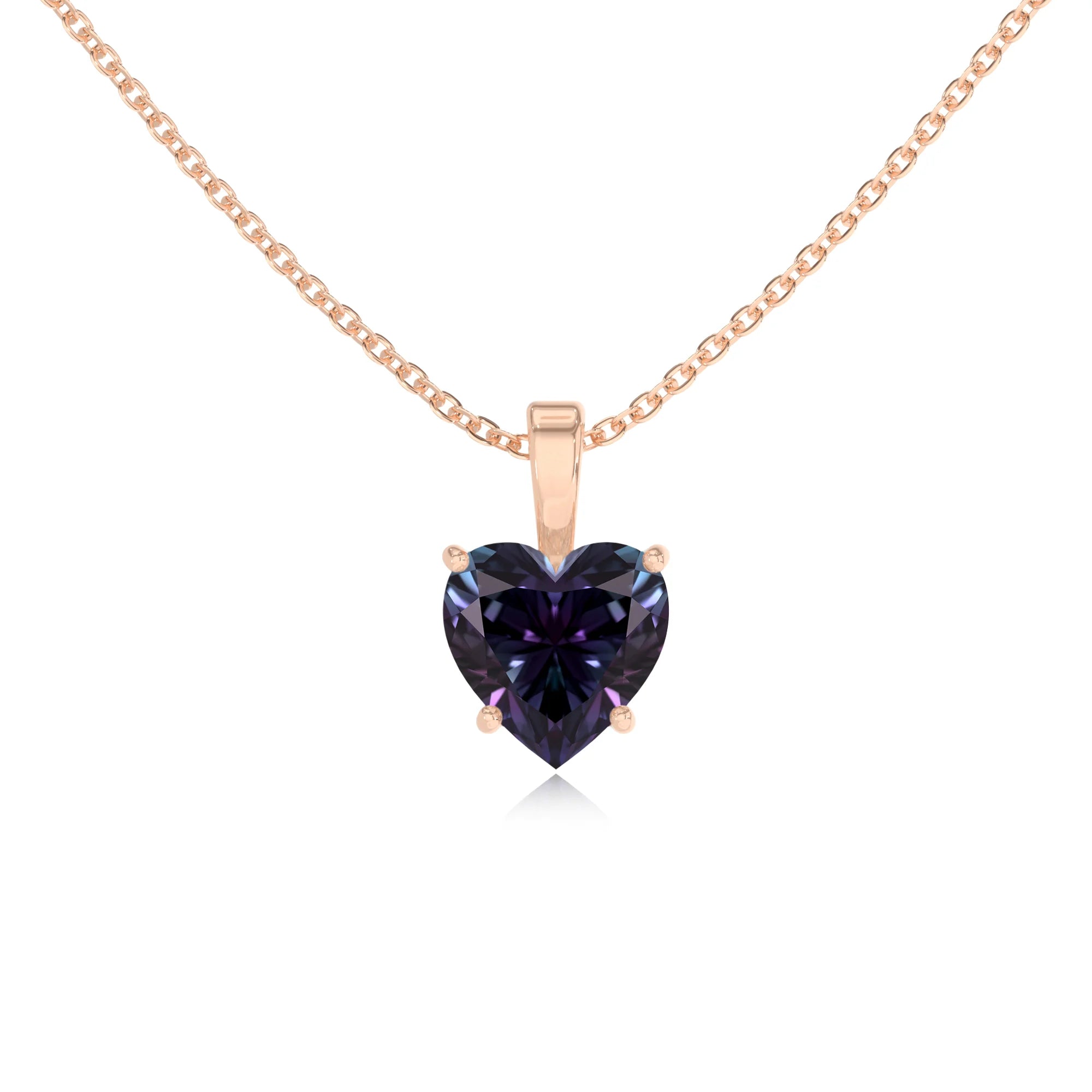 lab grown alexandrite heart solitaire necklaces in rose gold