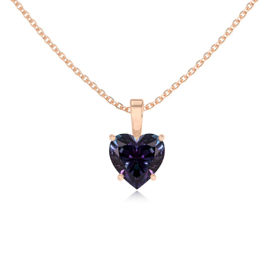 lab grown alexandrite heart solitaire necklaces in rose gold