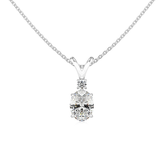 lab grown moissanite oval solitaire v-bale necklaces in white gold