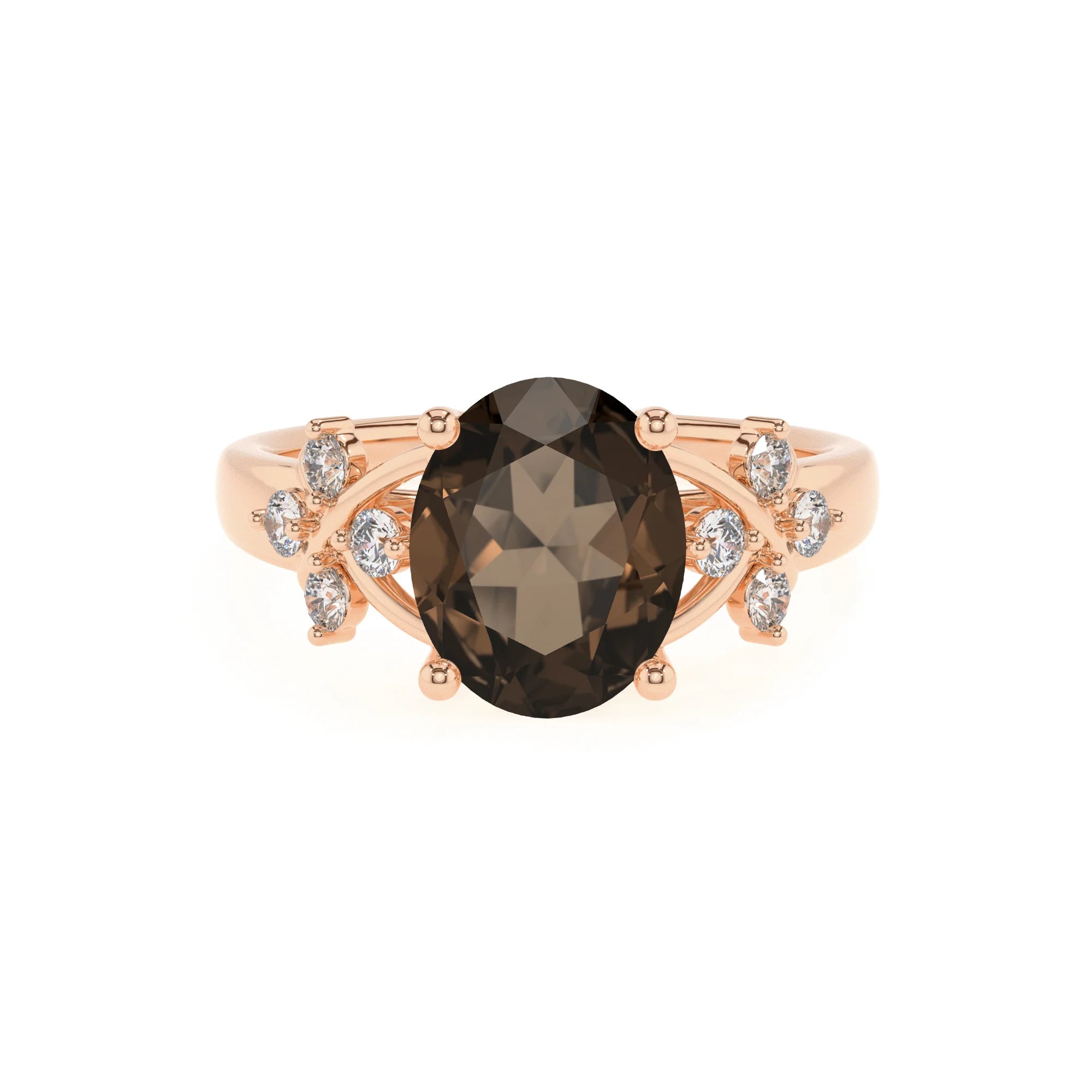 natural smoky-quartz oval solitaire rings in rose gold