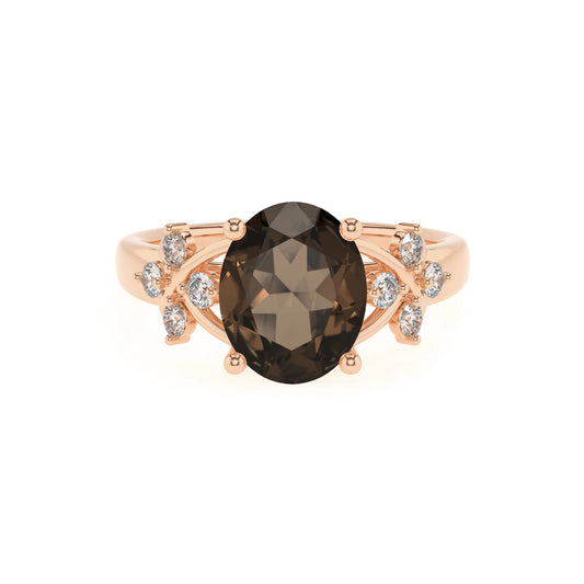 natural smoky-quartz oval solitaire rings in rose gold