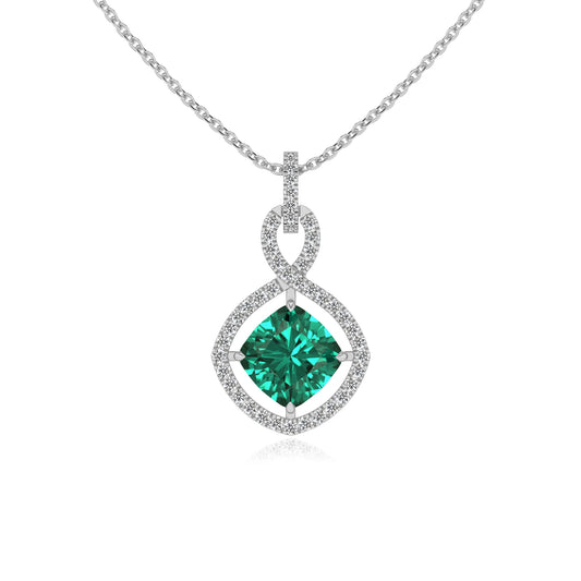 lab grown emerald cushion infinity necklaces in sterling silver