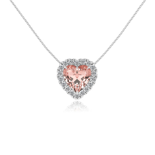 lab grown morganite heart solitaire necklaces in sterling silver