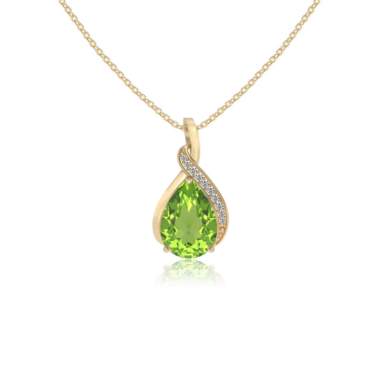 natural peridot pear solitaire necklaces in yellow gold