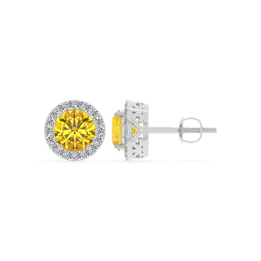 lab grown yellow sapphire round stud earrings in sterling silver