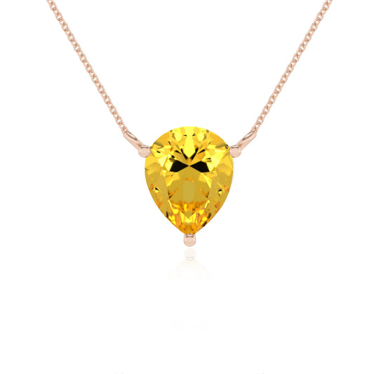 lab grown yellow-sapphire pear solitaire necklaces in rose gold
