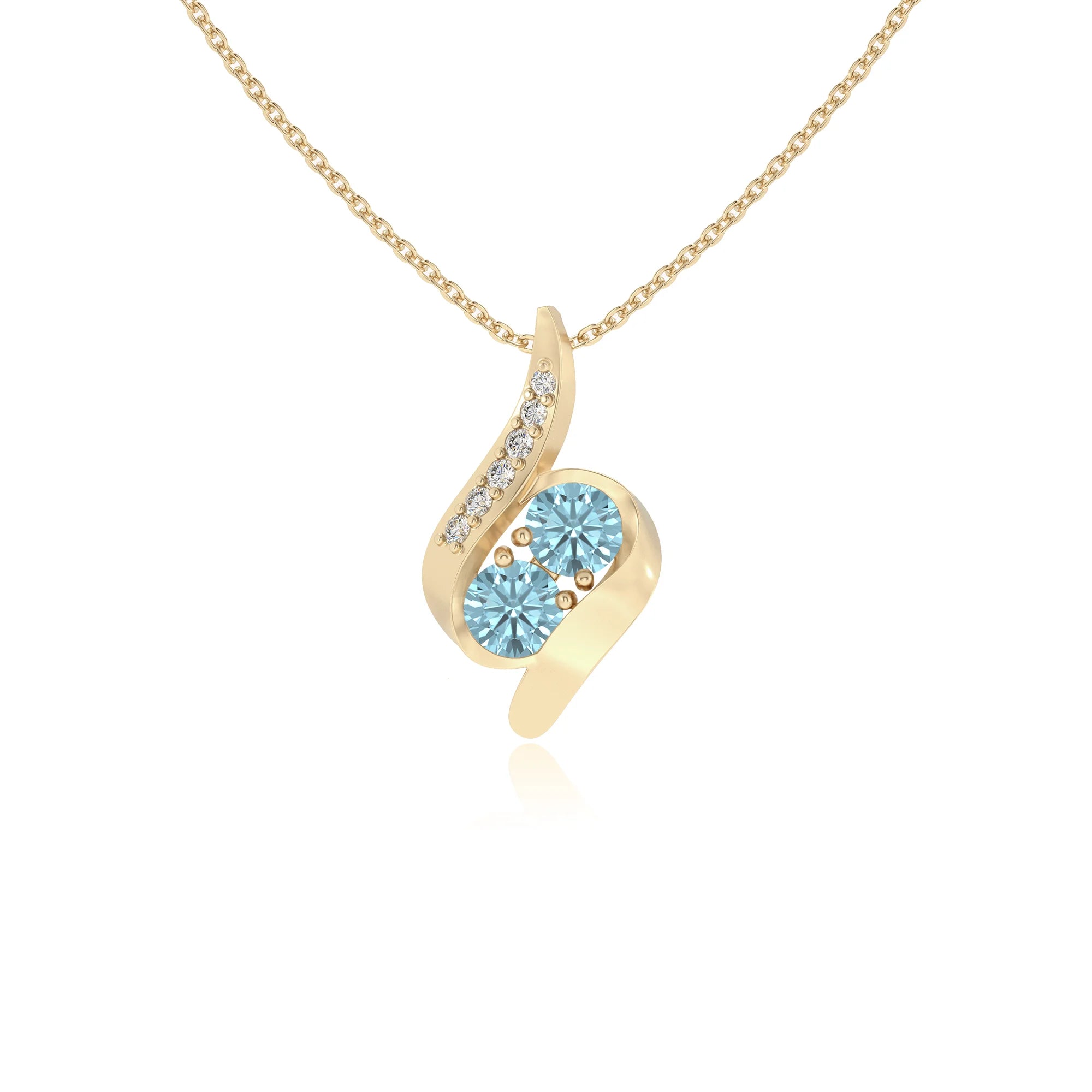 lab grown aquamarine round solitaire v-bale necklaces in yellow gold