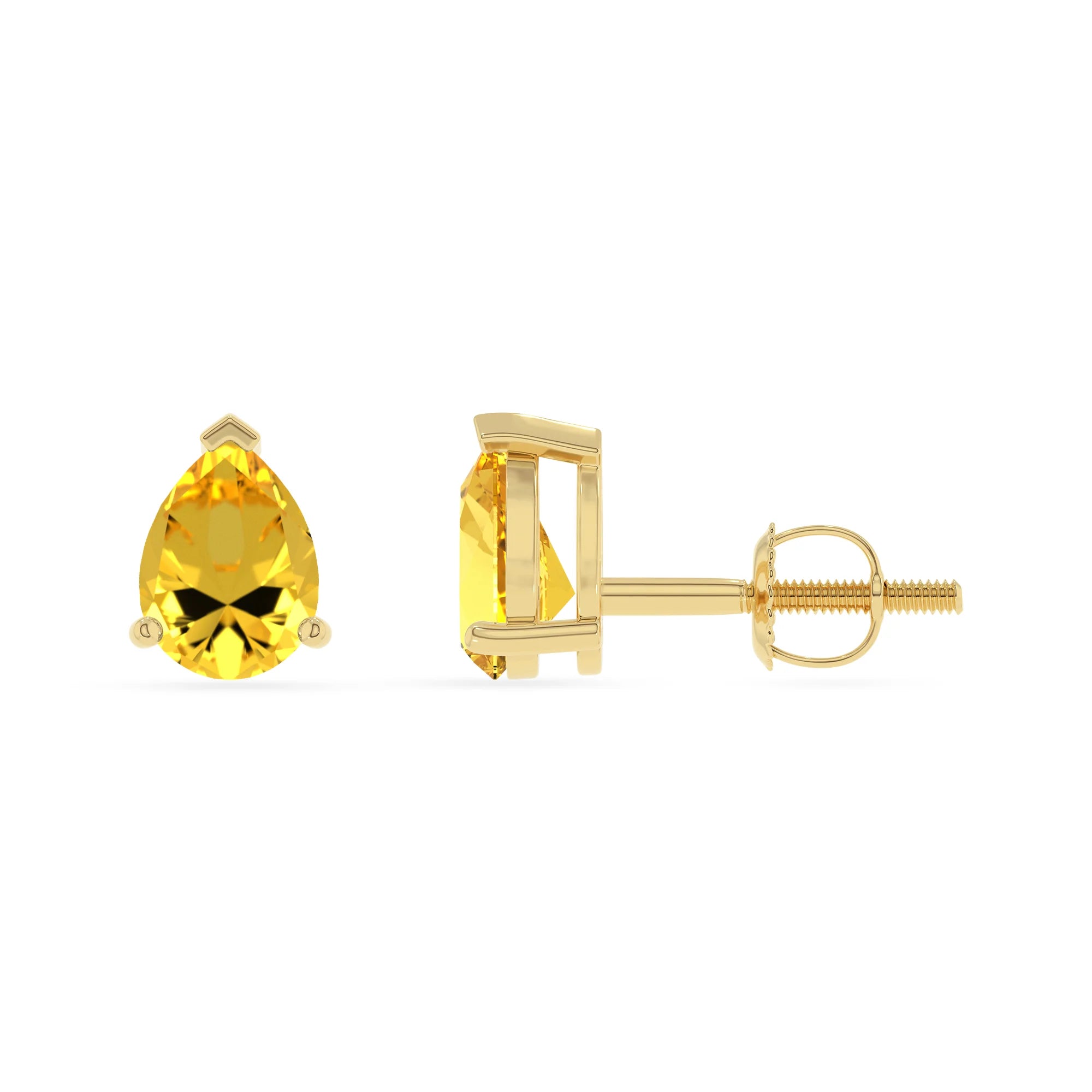 lab grown yellow sapphire pear stud earrings in yellow gold