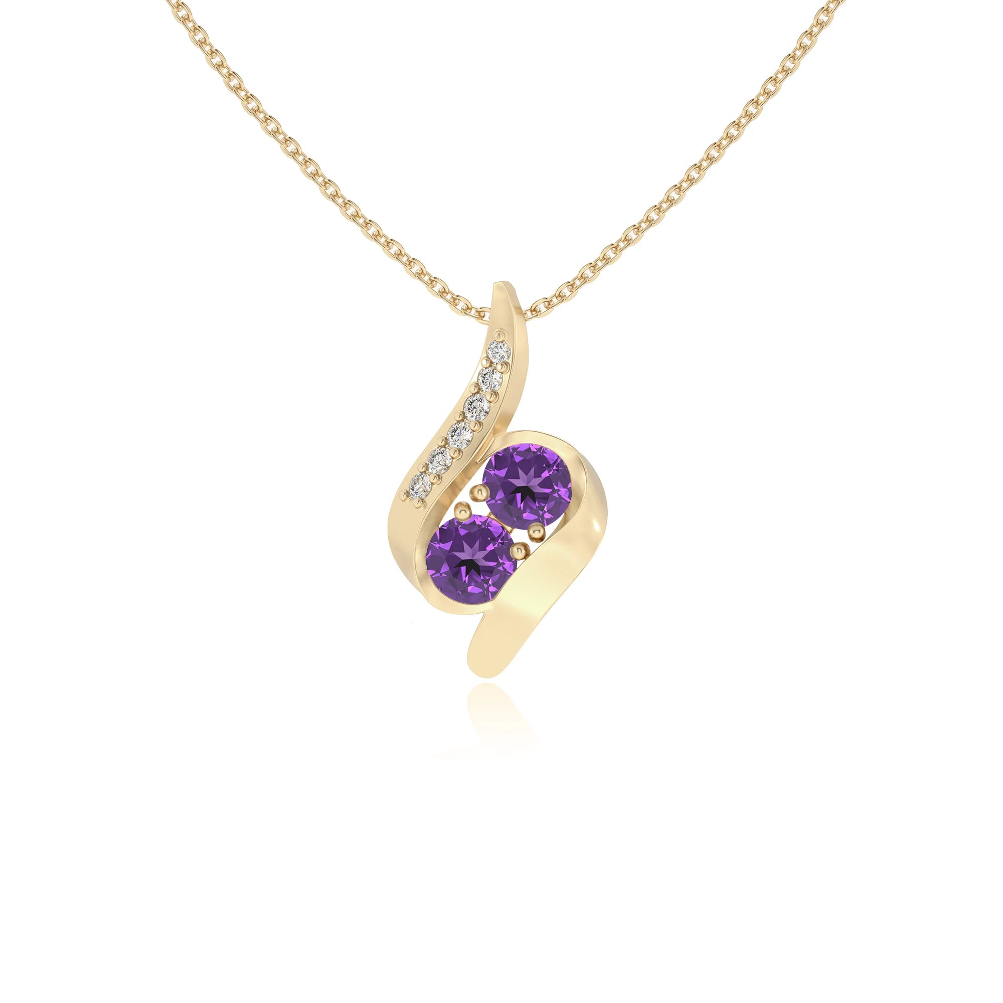 lab grown amethyst round solitaire v-bale necklaces in yellow gold