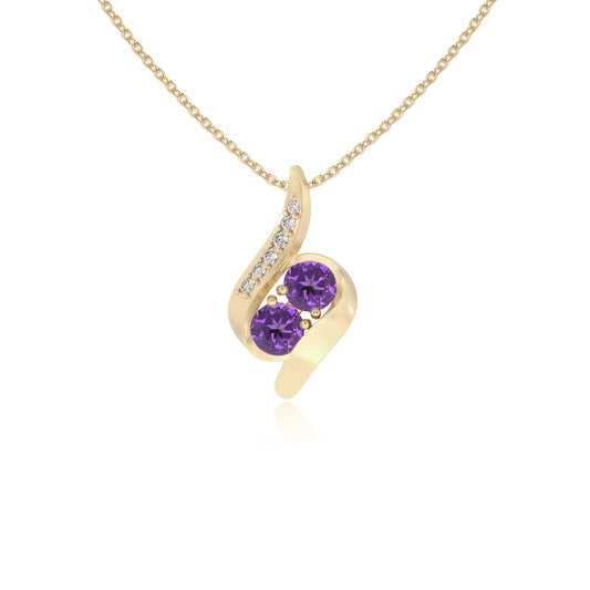 lab grown amethyst round solitaire v-bale necklaces in yellow gold