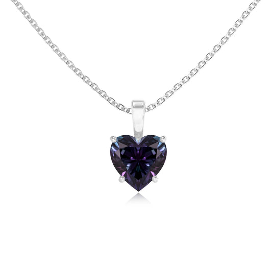 lab grown alexandrite heart solitaire necklaces in sterling silver