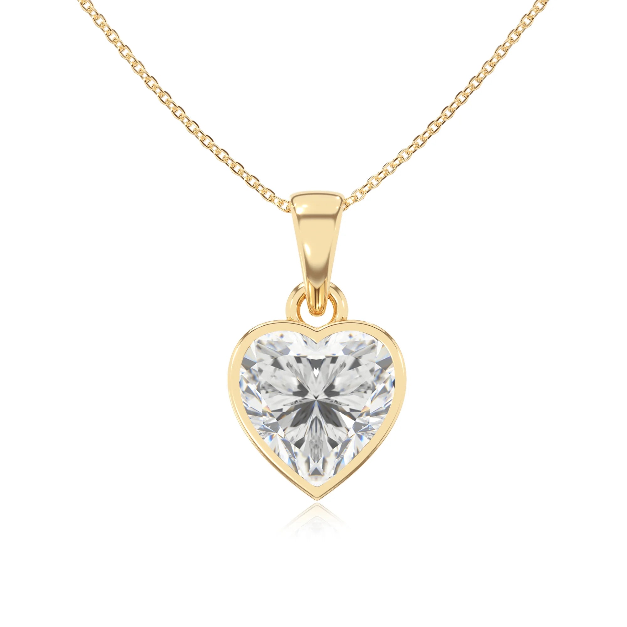 lab grown moissanite heart solitaire necklaces in yellow gold