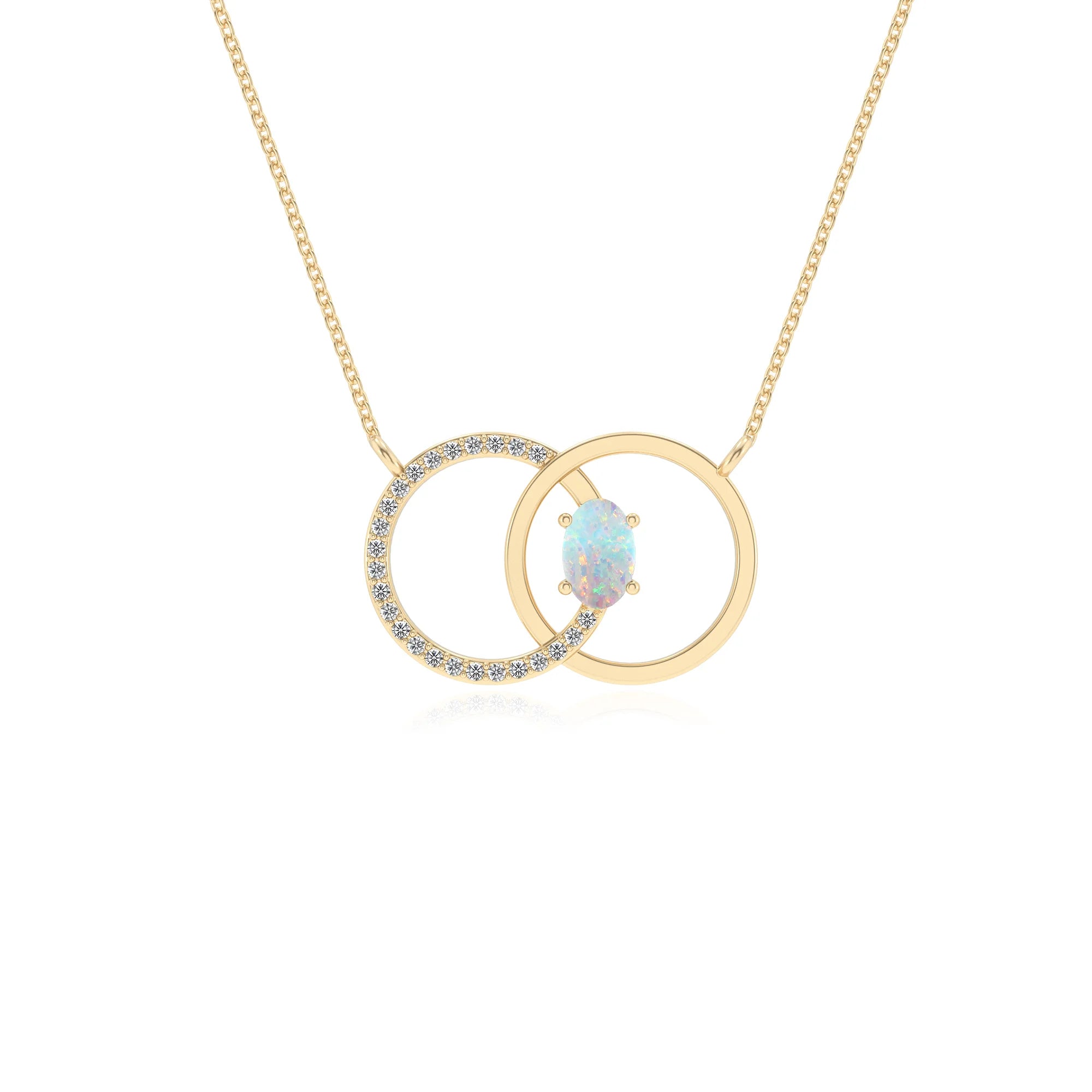 lab grown opal oval solitaire necklaces in yellow gold