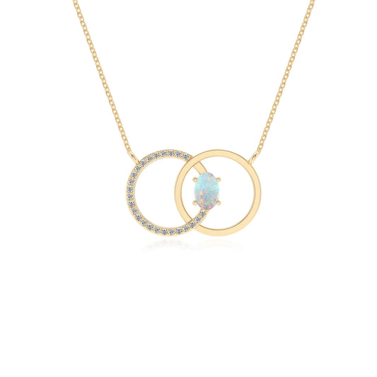 lab grown opal oval solitaire necklaces in yellow gold