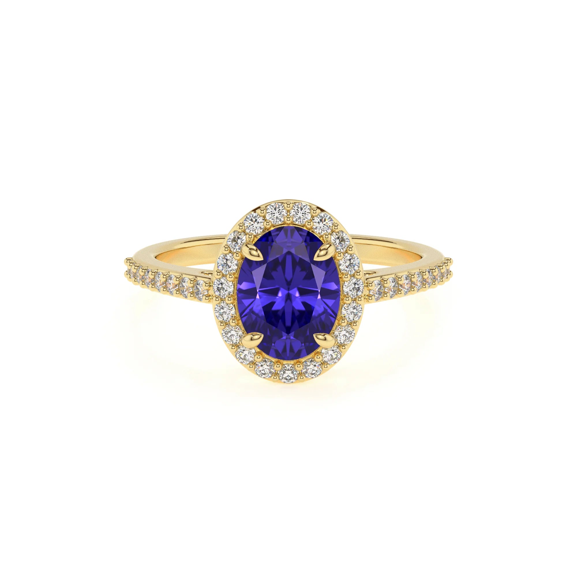 lab grown tanzanite oval solitaire rings in yellow gold