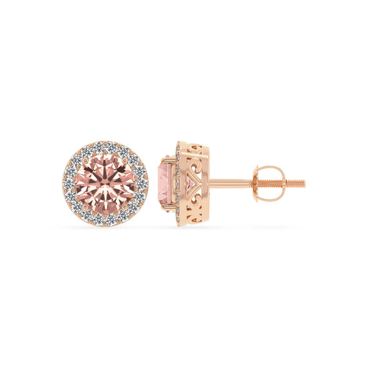 lab grown morganite round stud earrings in rose gold