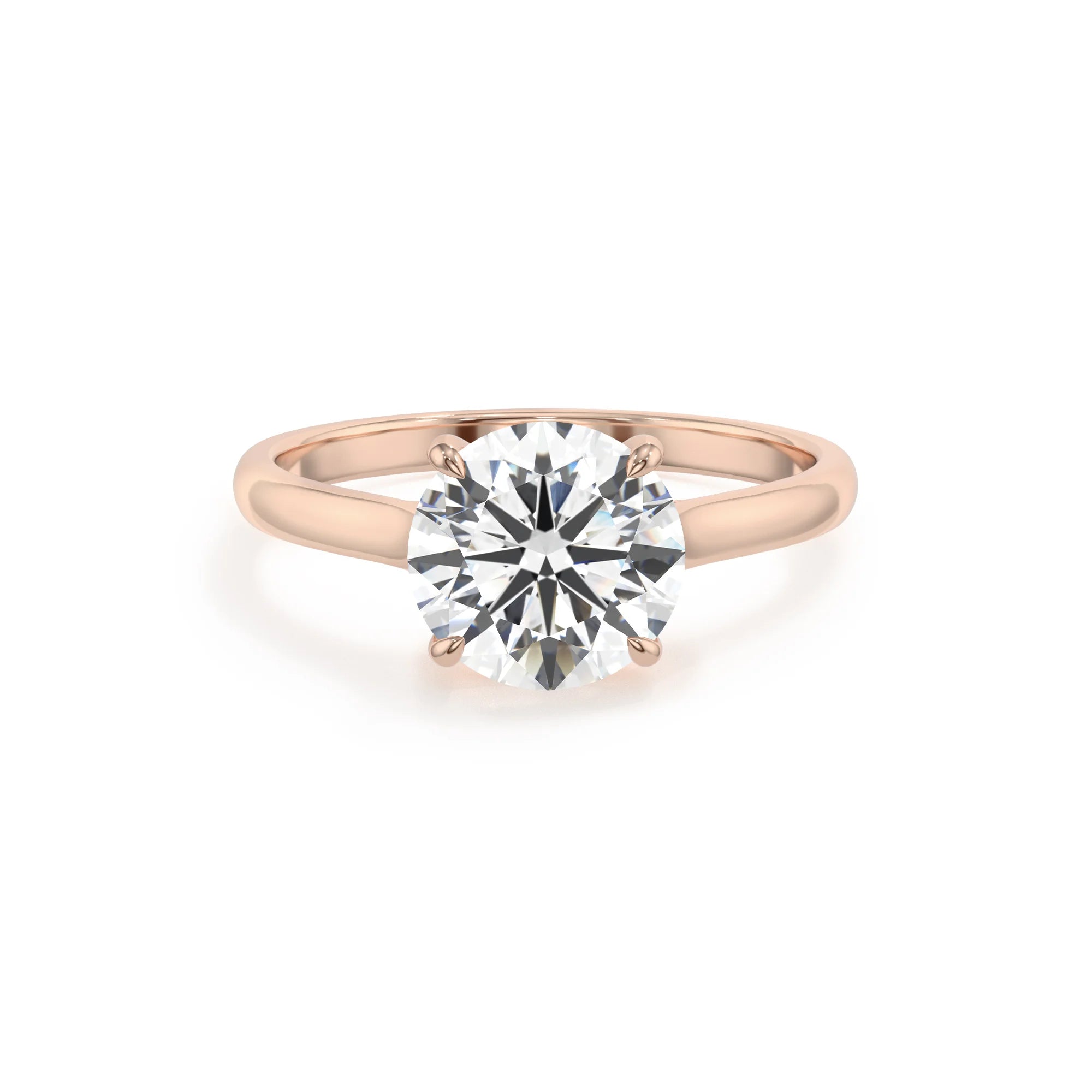 lab grown moissanite round solitaire rings in rose gold