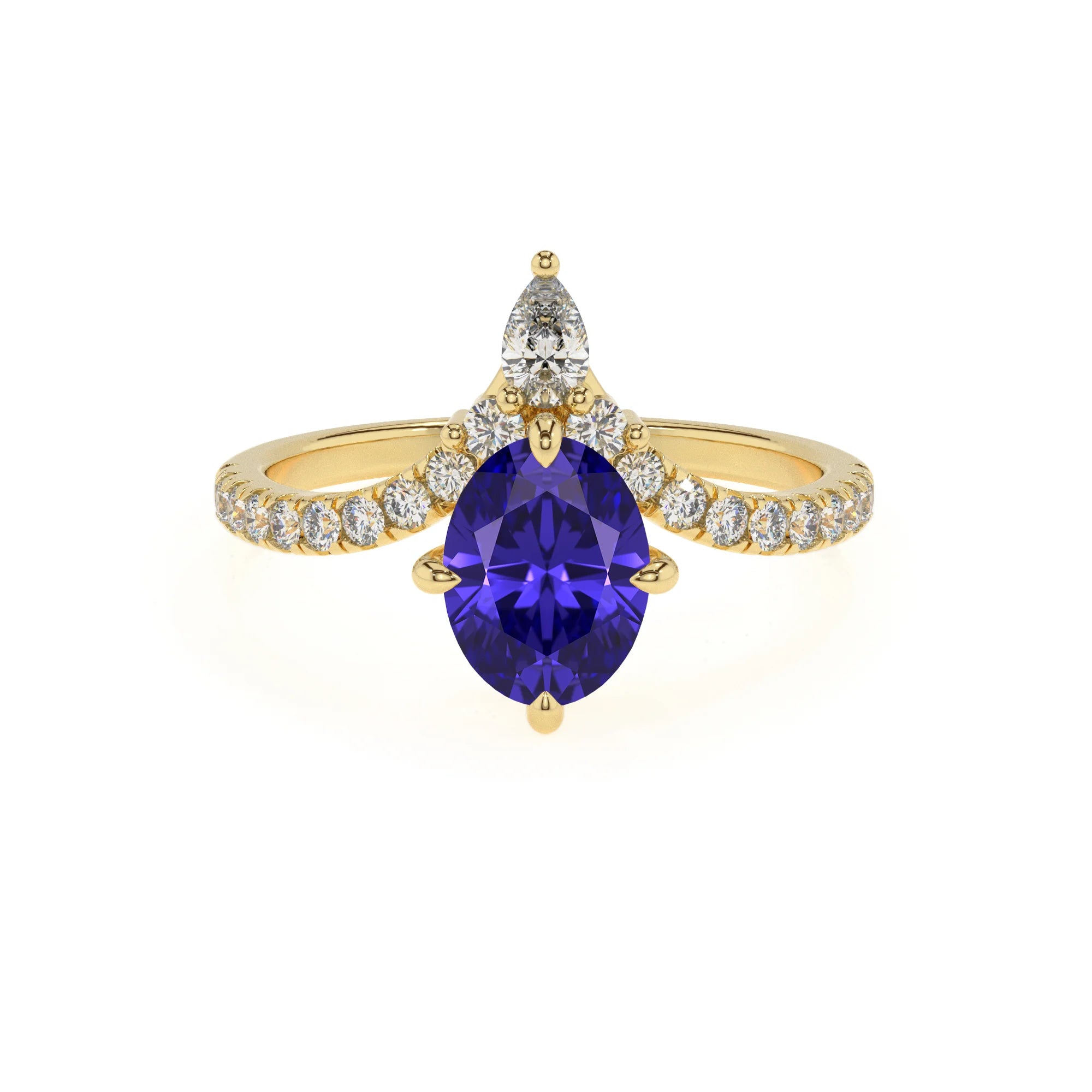 lab grown tanzanite oval solitaire rings in yellow gold
