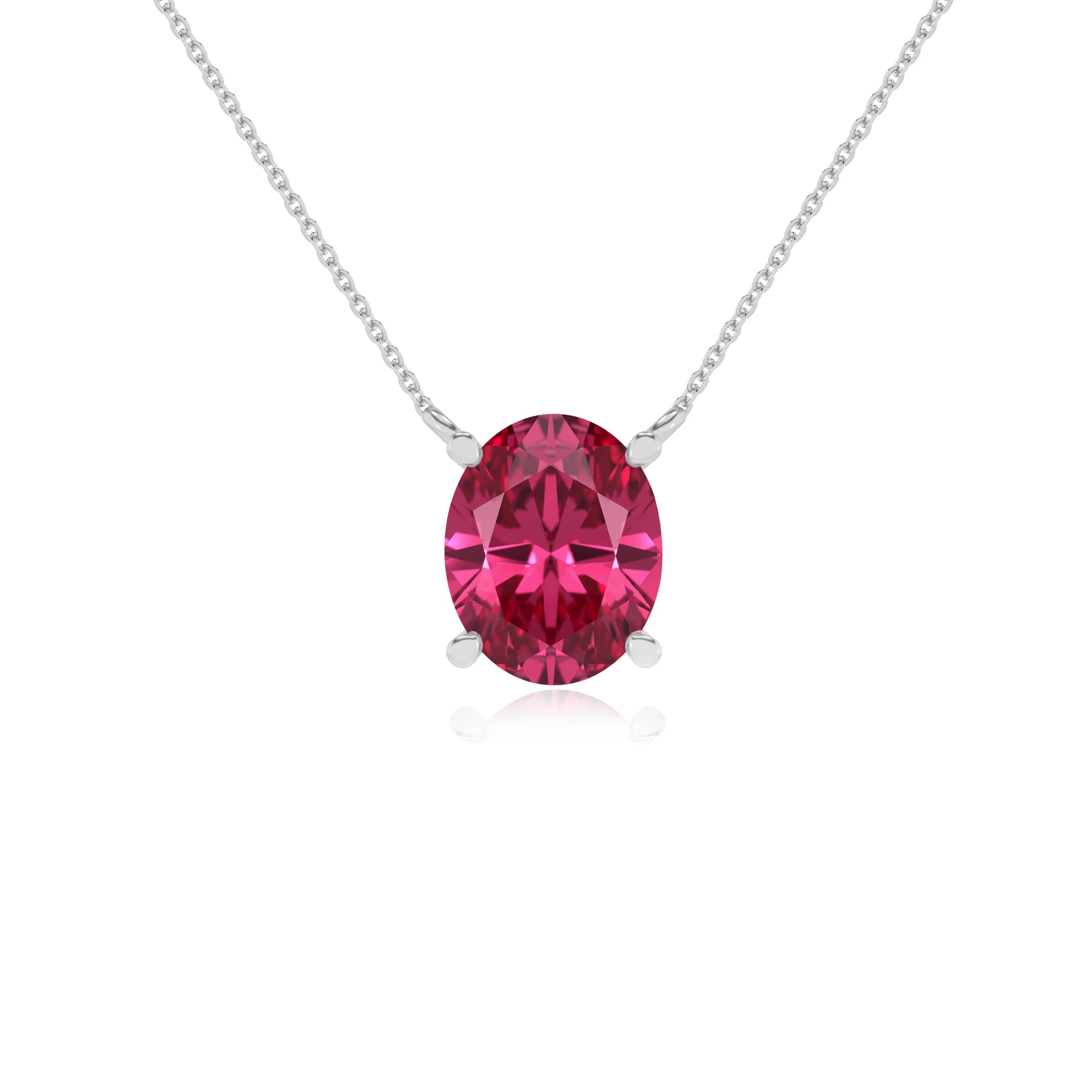 lab grown pink-tourmaline oval solitaire necklaces in sterling silver