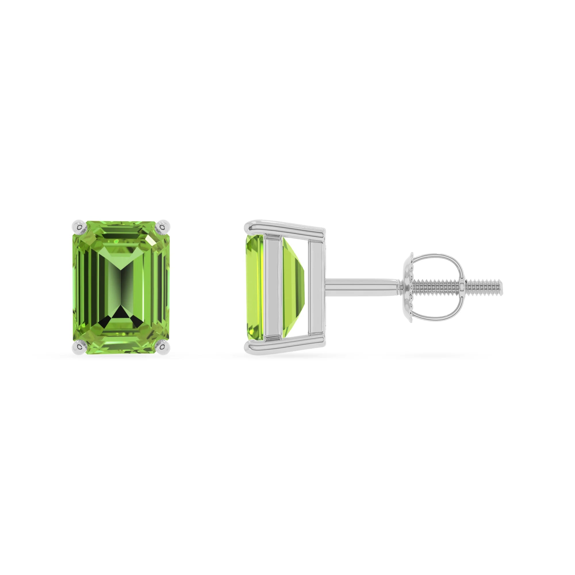 natural peridot emerald cut stud earrings in sterling silver