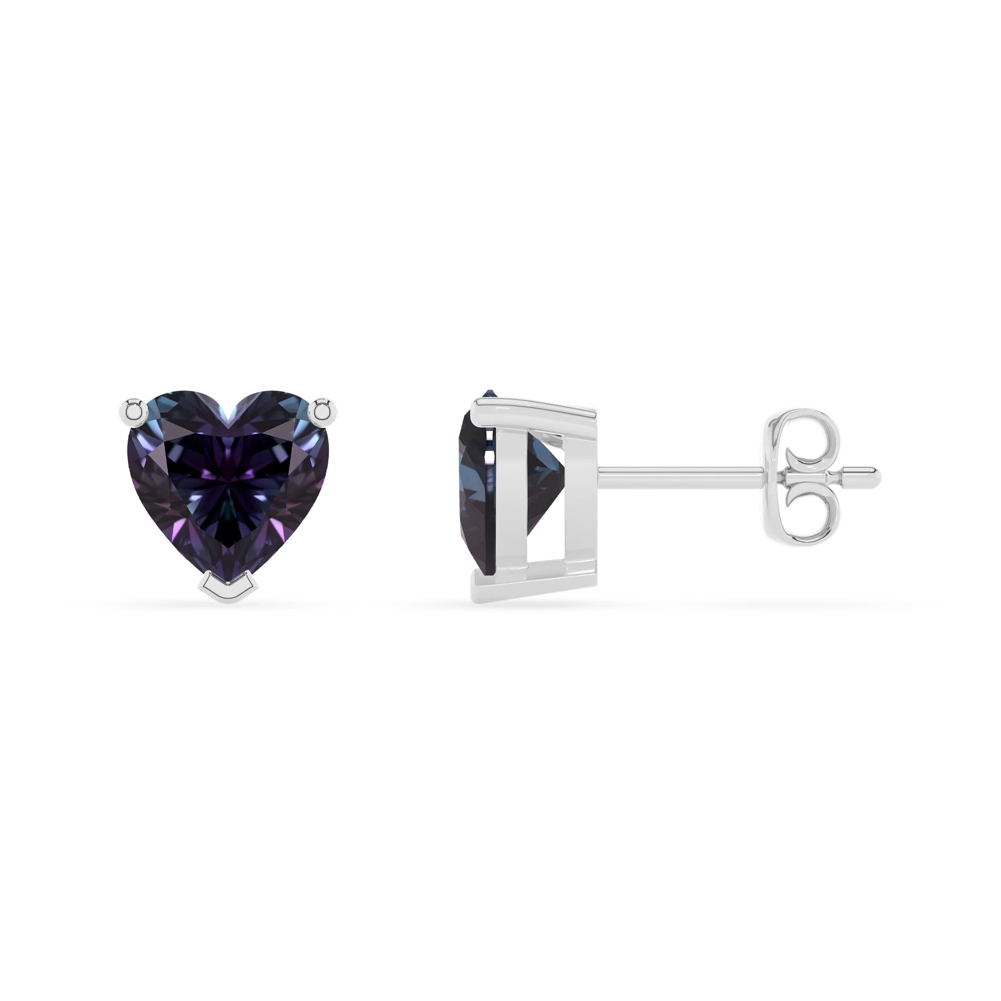 lab grown alexandrite heart stud earrings in platinum