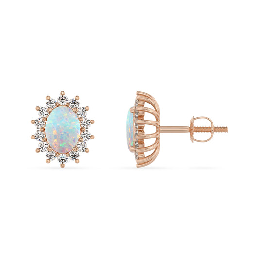 lab grown opal oval stud earrings in rose gold
