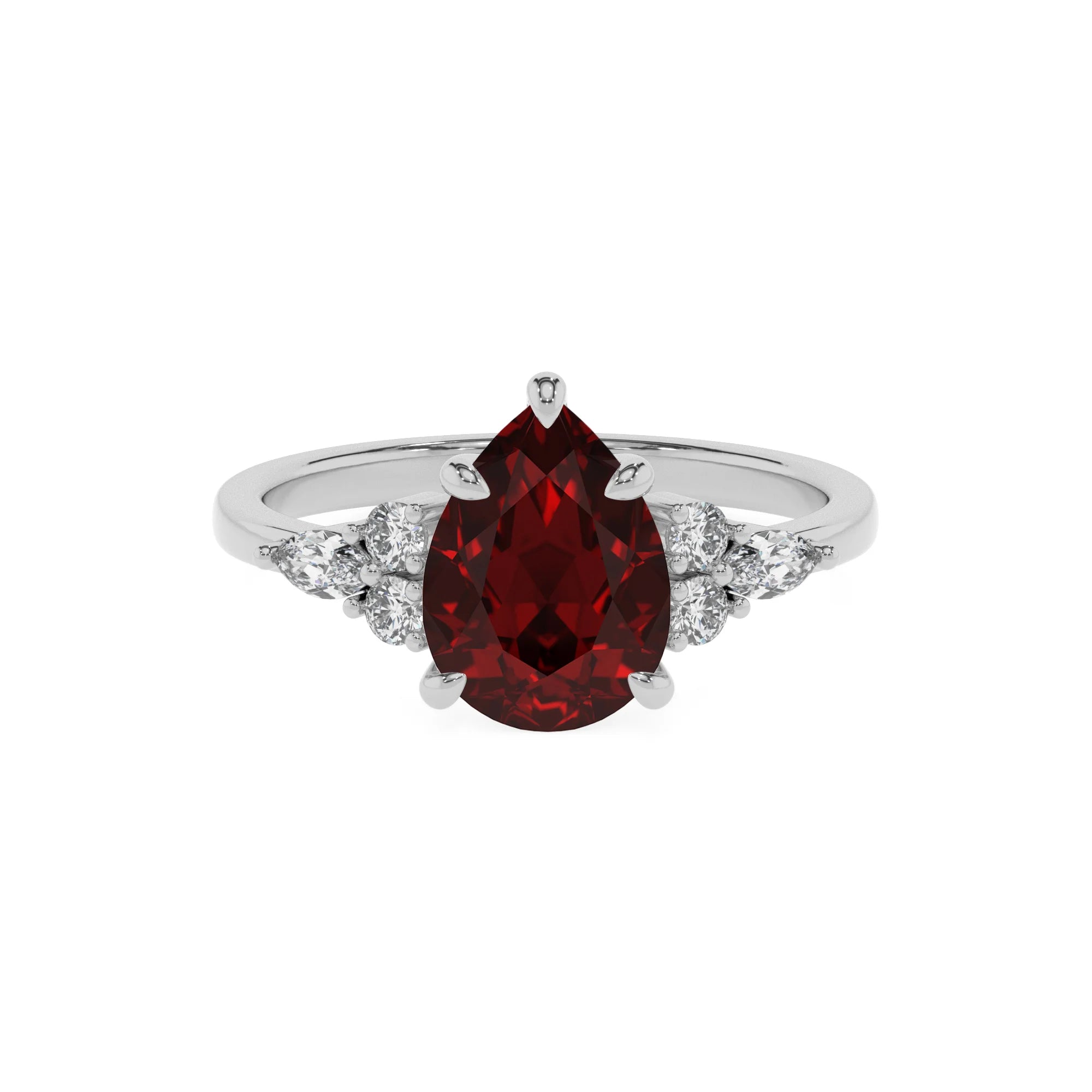 natural garnet pear solitaire rings in sterling silver