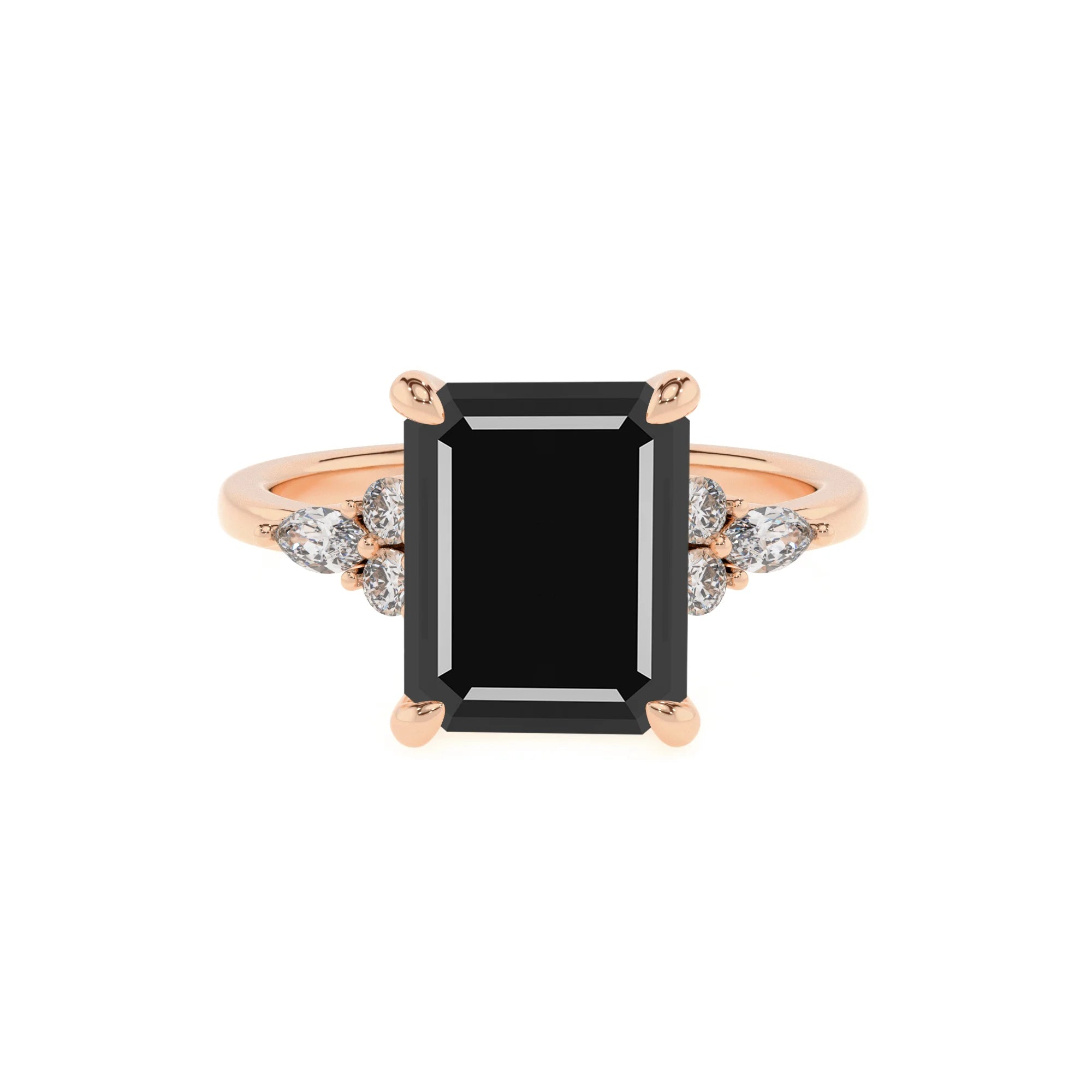 natural black-onyx emerald cut solitaire rings in rose gold