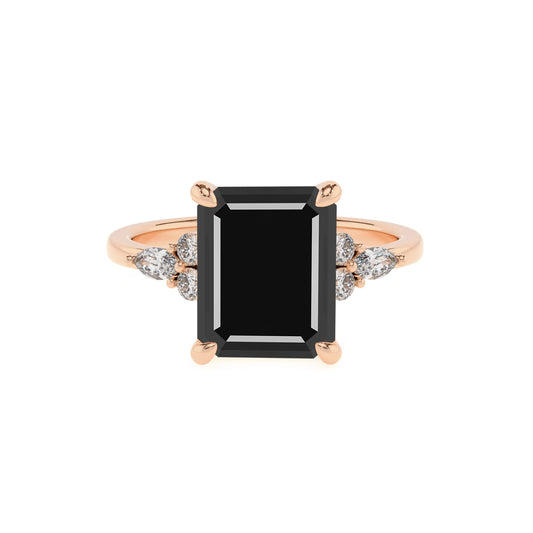 natural black-onyx emerald cut solitaire rings in rose gold
