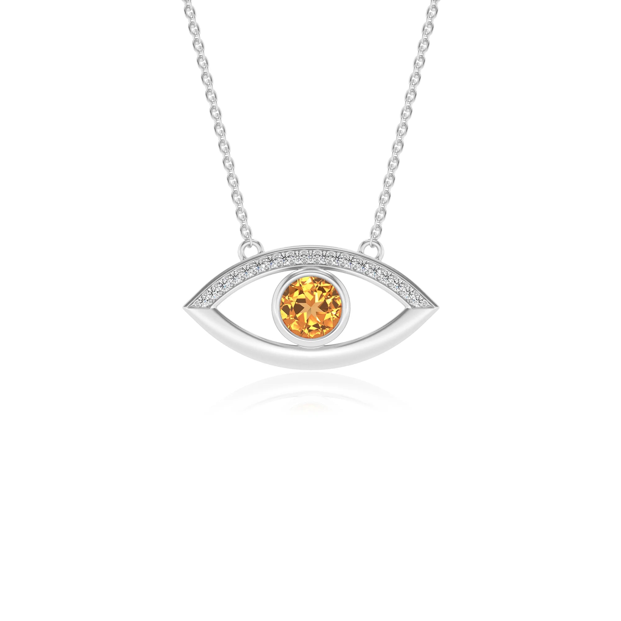 lab grown citrine round solitaire necklaces in sterling silver