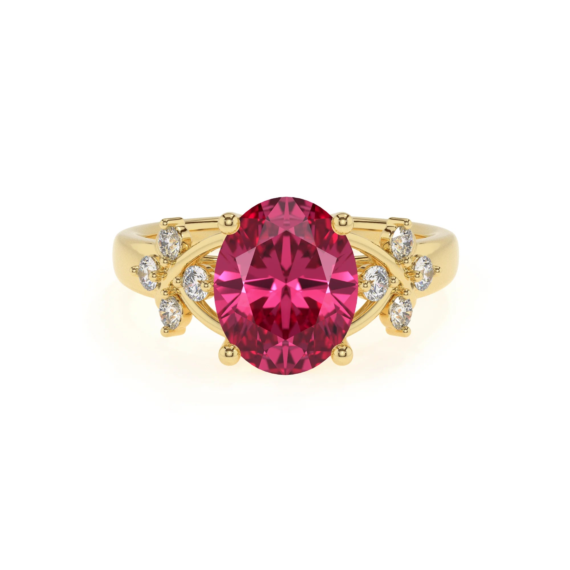 lab grown pink-tourmaline oval solitaire rings in yellow gold