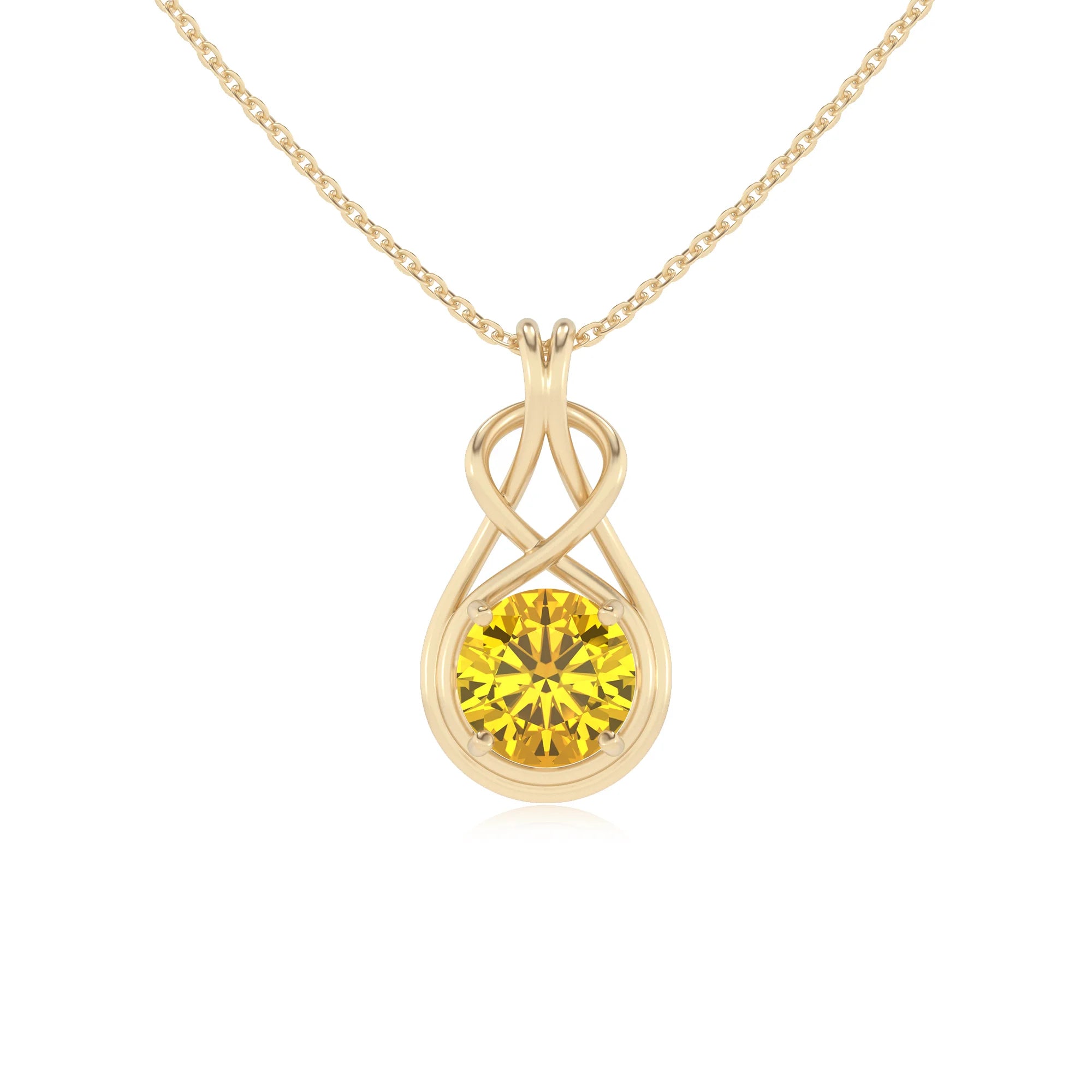 lab grown yellow-sapphire round solitaire necklaces in yellow gold
