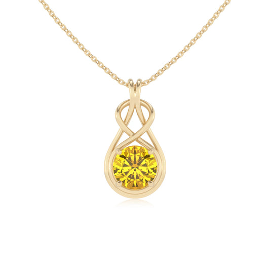 lab grown yellow-sapphire round solitaire necklaces in yellow gold