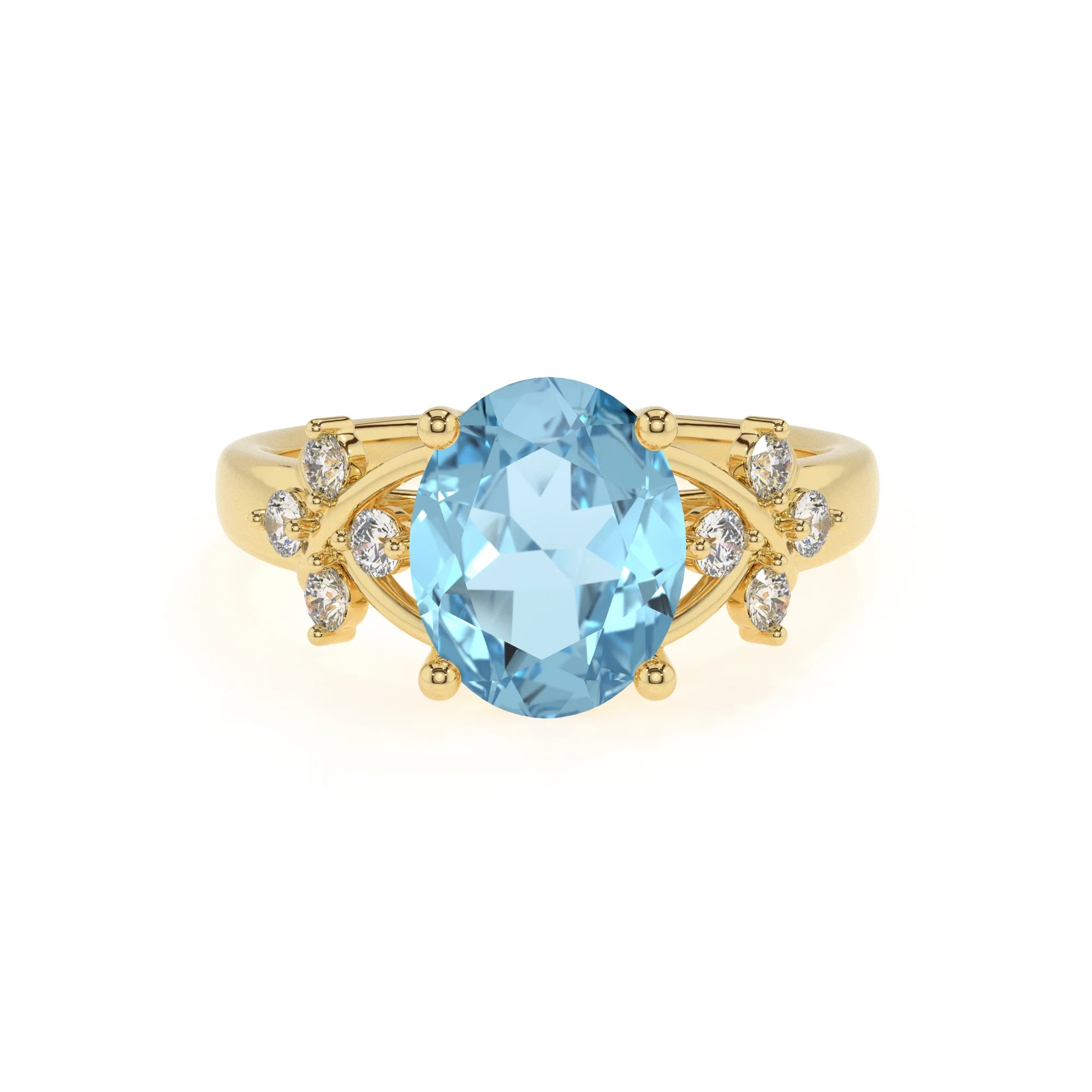lab grown aquamarine oval solitaire rings in yellow gold