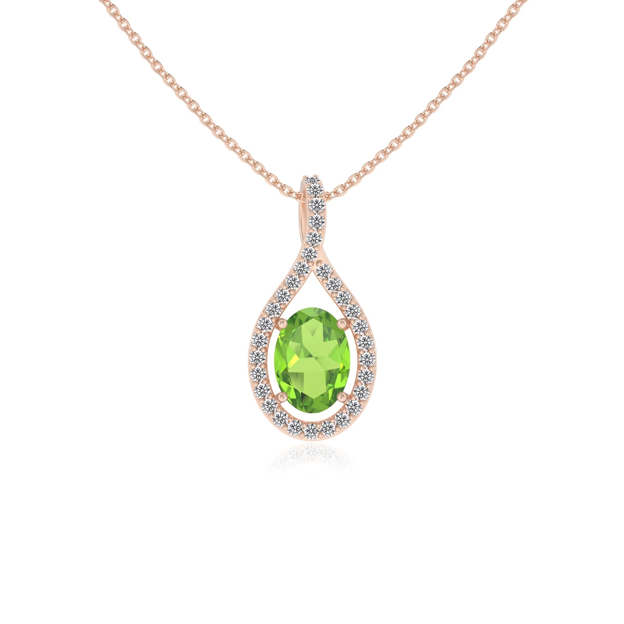 natural peridot oval solitaire necklaces in rose gold