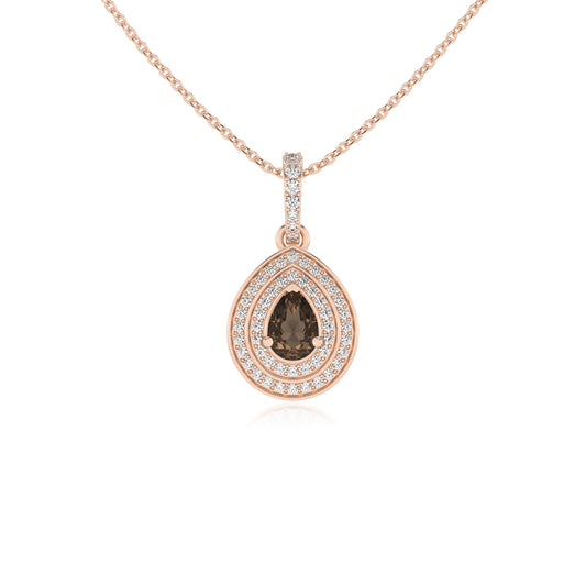natural smoky-quartz pear halo necklaces in rose gold