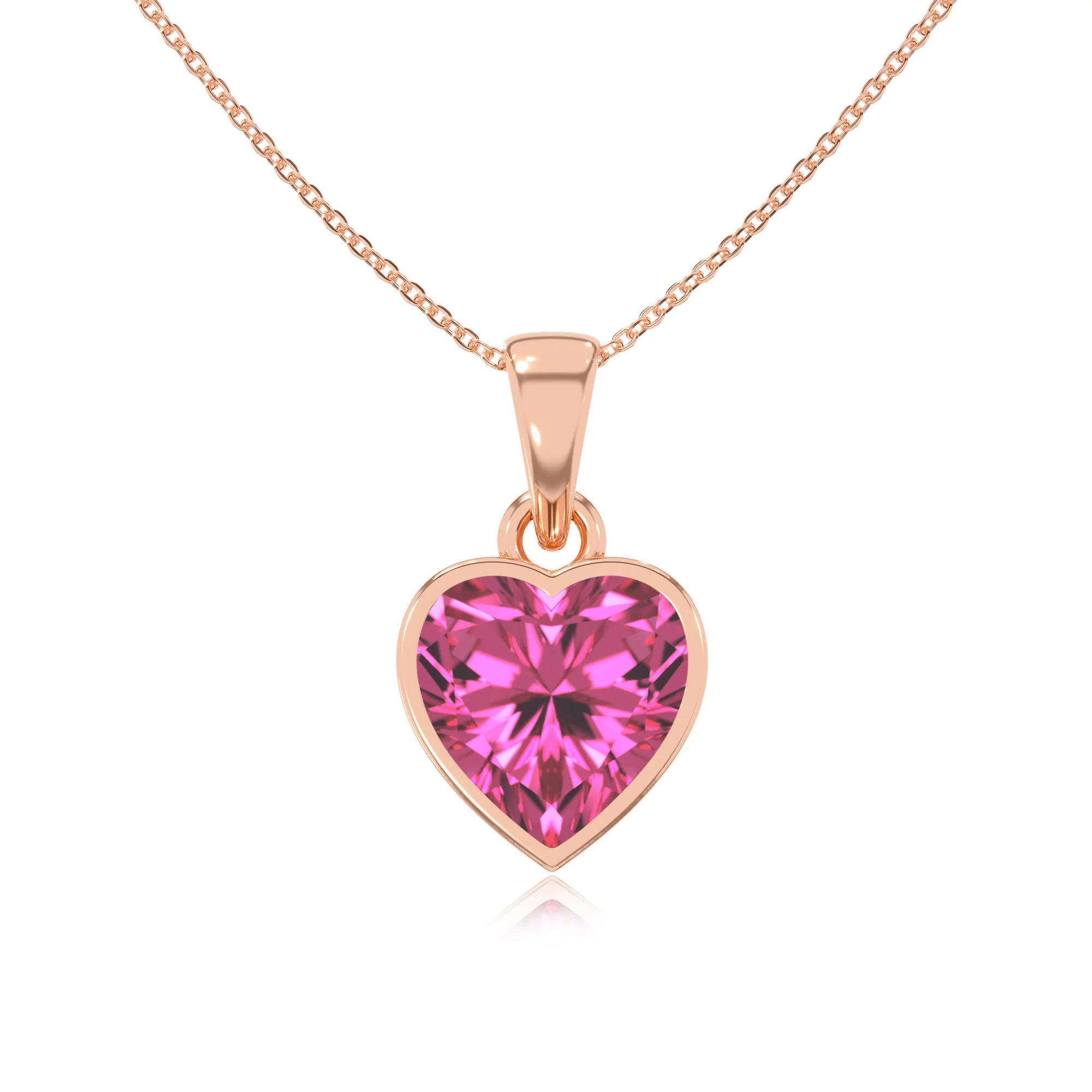 lab grown pink-sapphire heart solitaire necklaces in rose gold