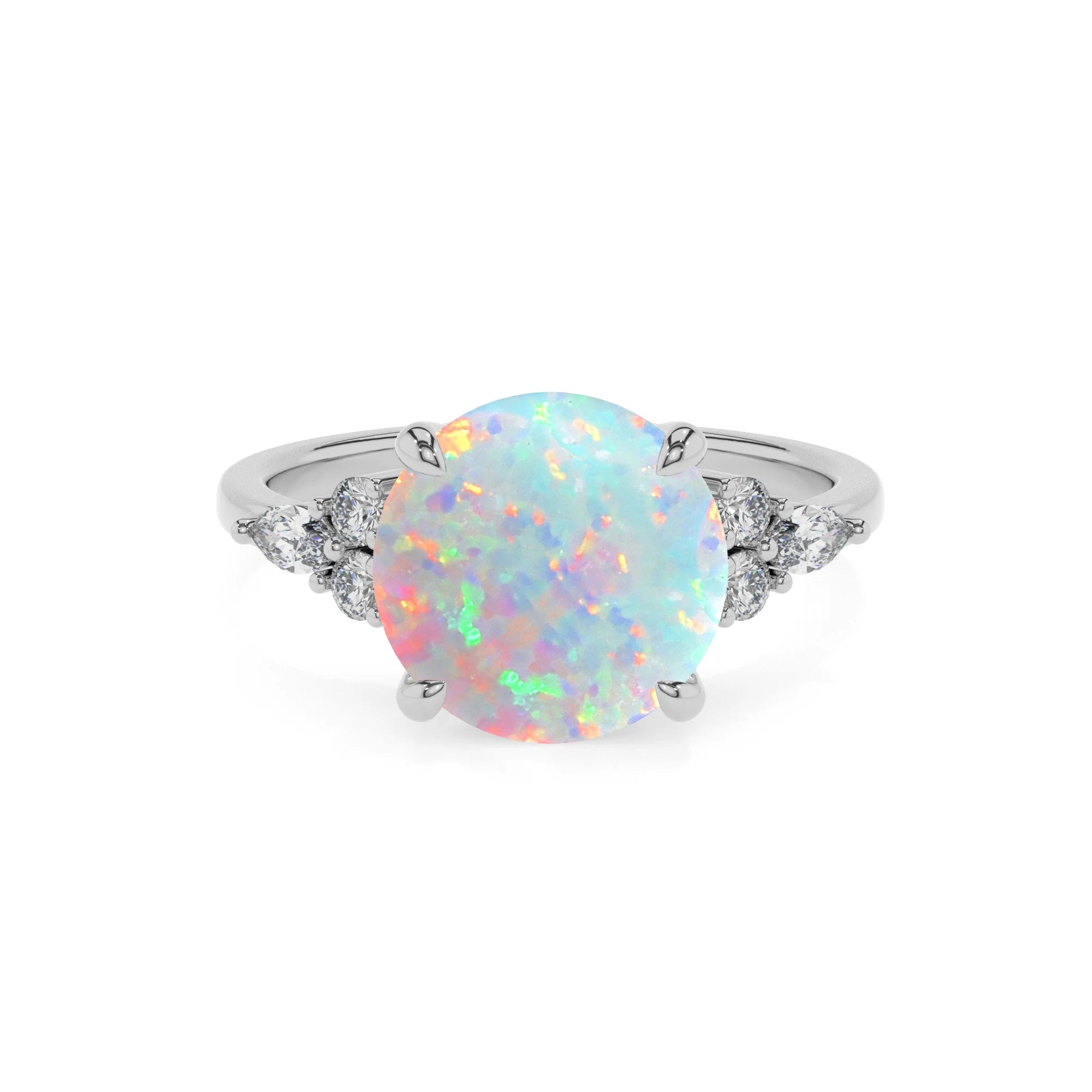 lab grown opal round solitaire rings in sterling silver
