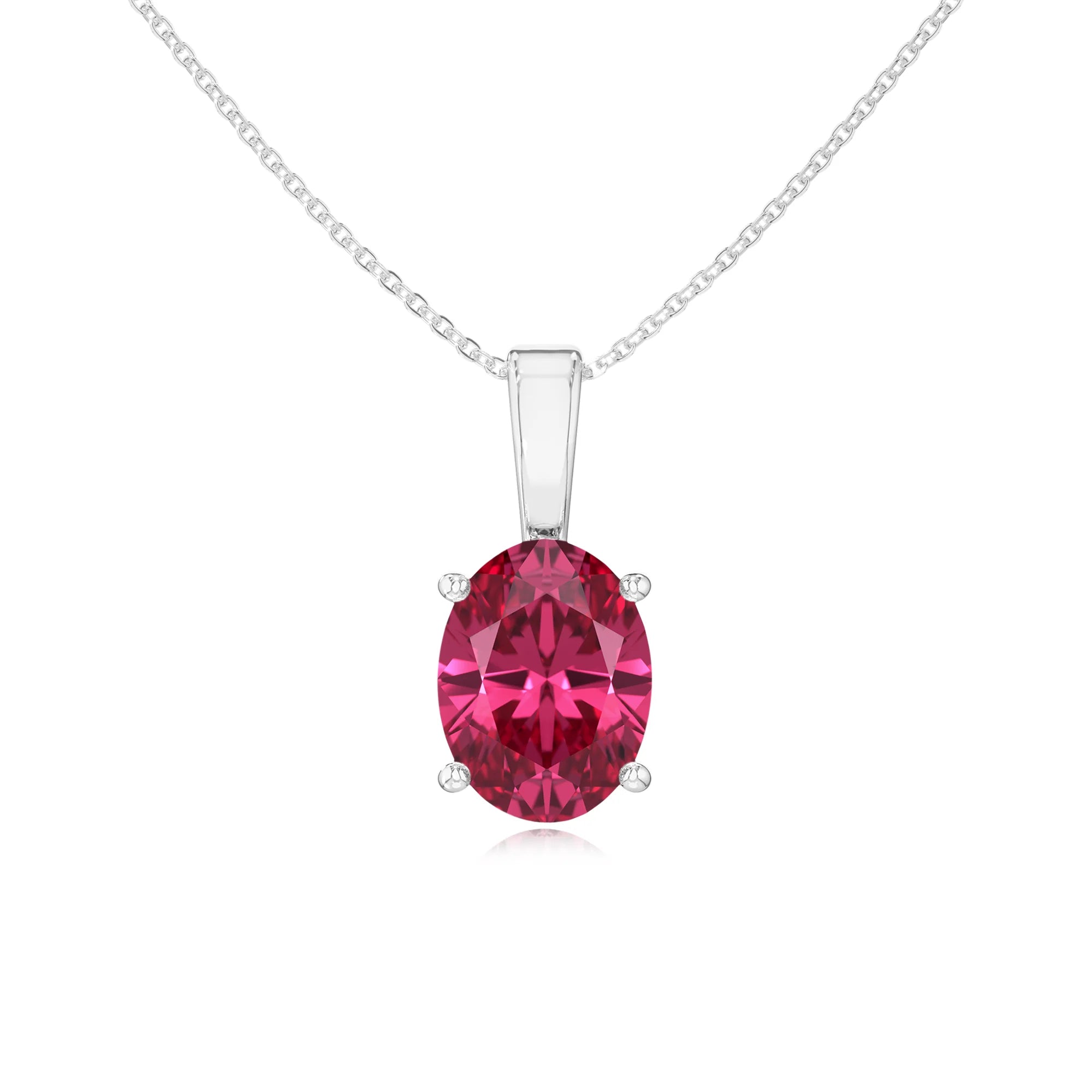 lab grown pink-tourmaline oval solitaire necklaces in sterling silver