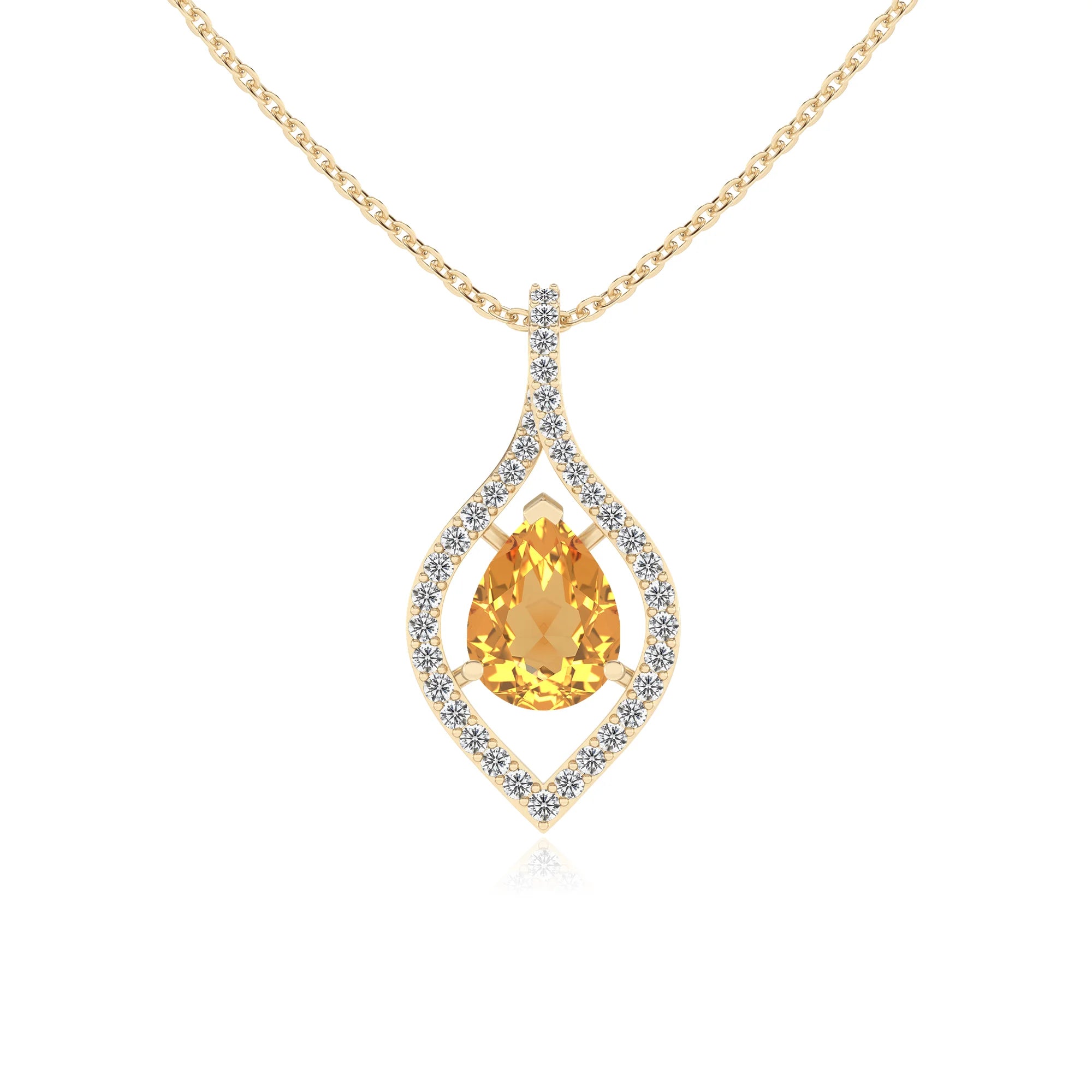 lab grown citrine pear infinity necklaces in yellow gold