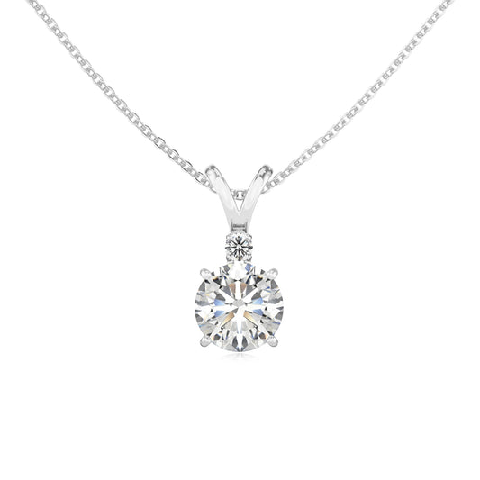 lab grown moissanite round solitaire v-bale necklaces in white gold