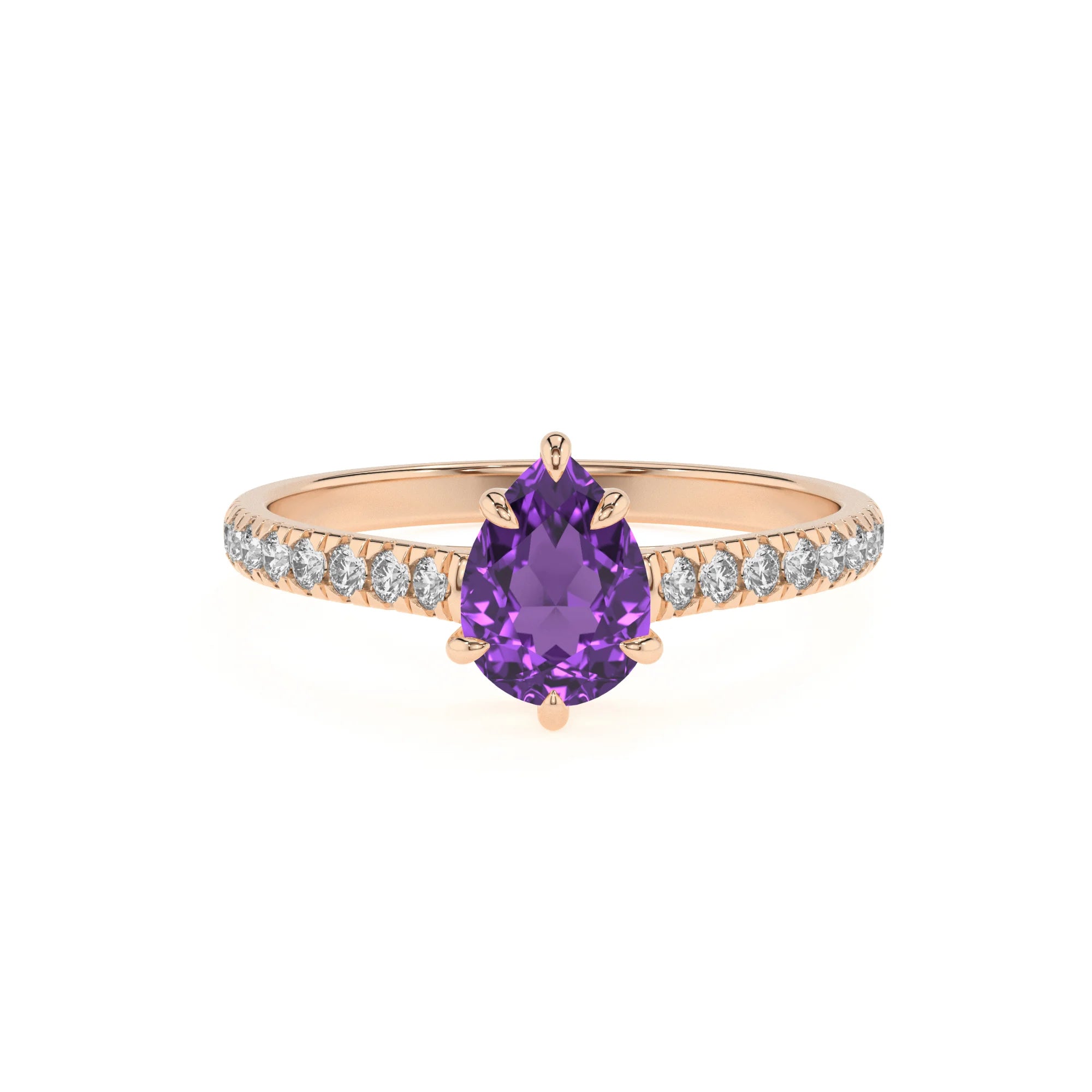 lab grown amethyst pear half eternity solitaire engagement rings in rose gold