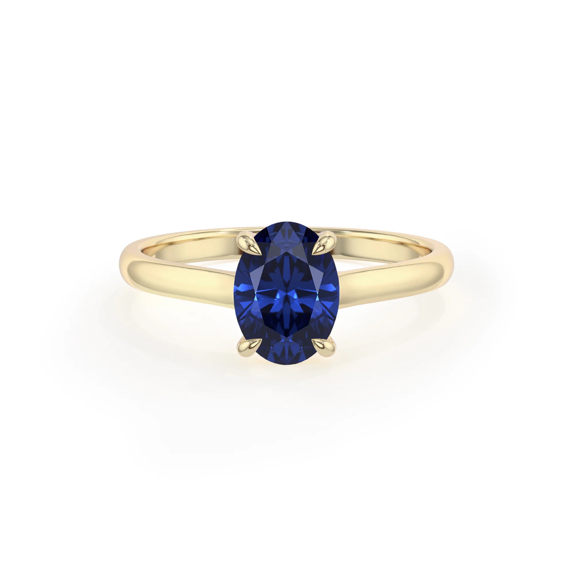 lab grown blue-sapphire oval solitaire rings in yellow gold